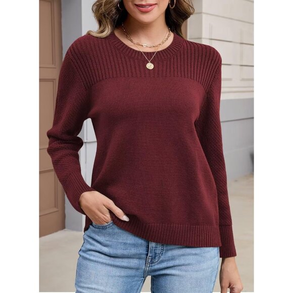 Women's Knit Sweater Soft V Neck Long Sleeve Casual Fall Wear Top - Picture 2 of 5